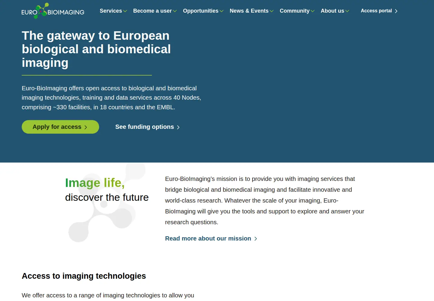 Screenshot of eurobioimaging.eu