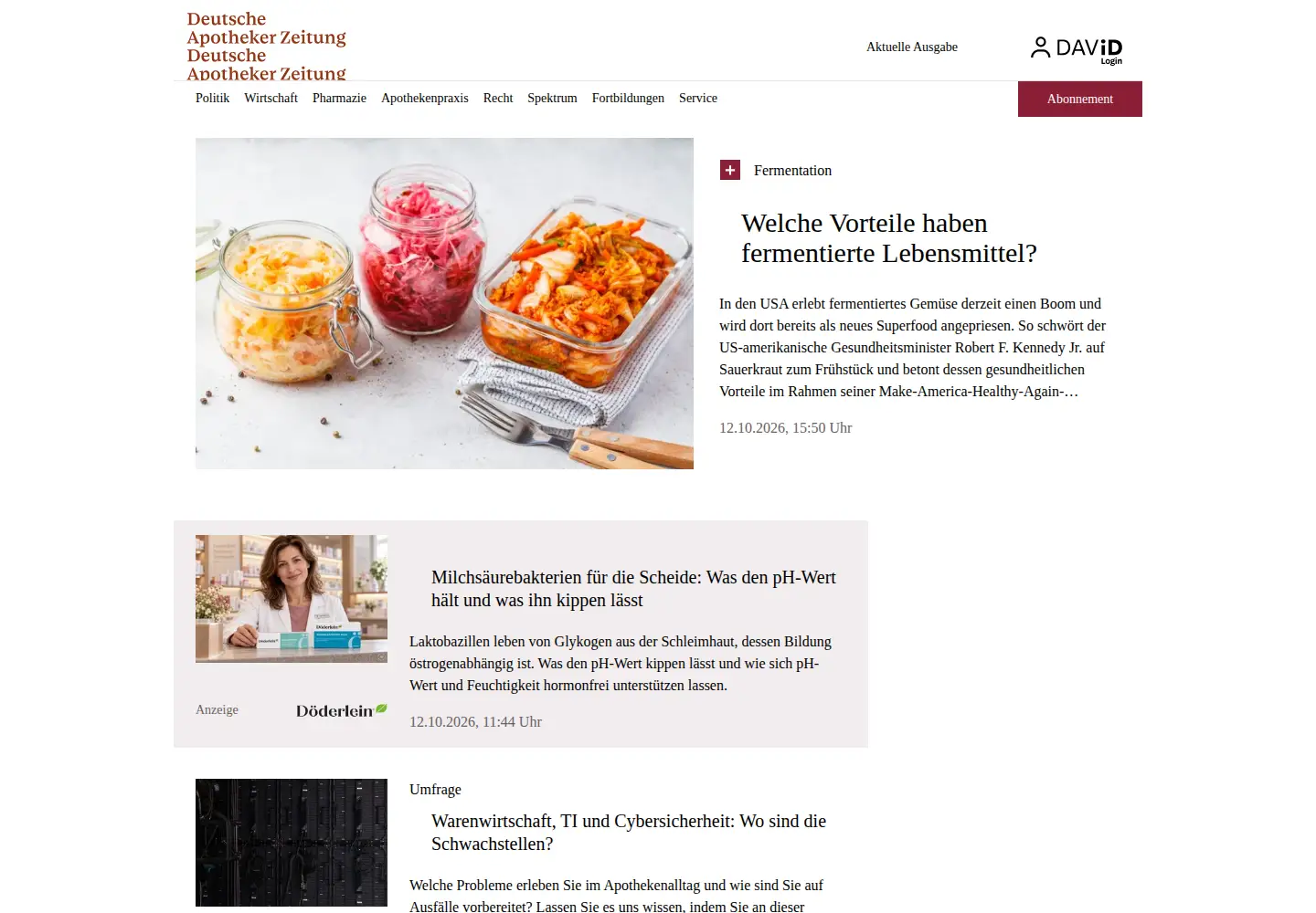 Screenshot of deutsche-apotheker-zeitung.de