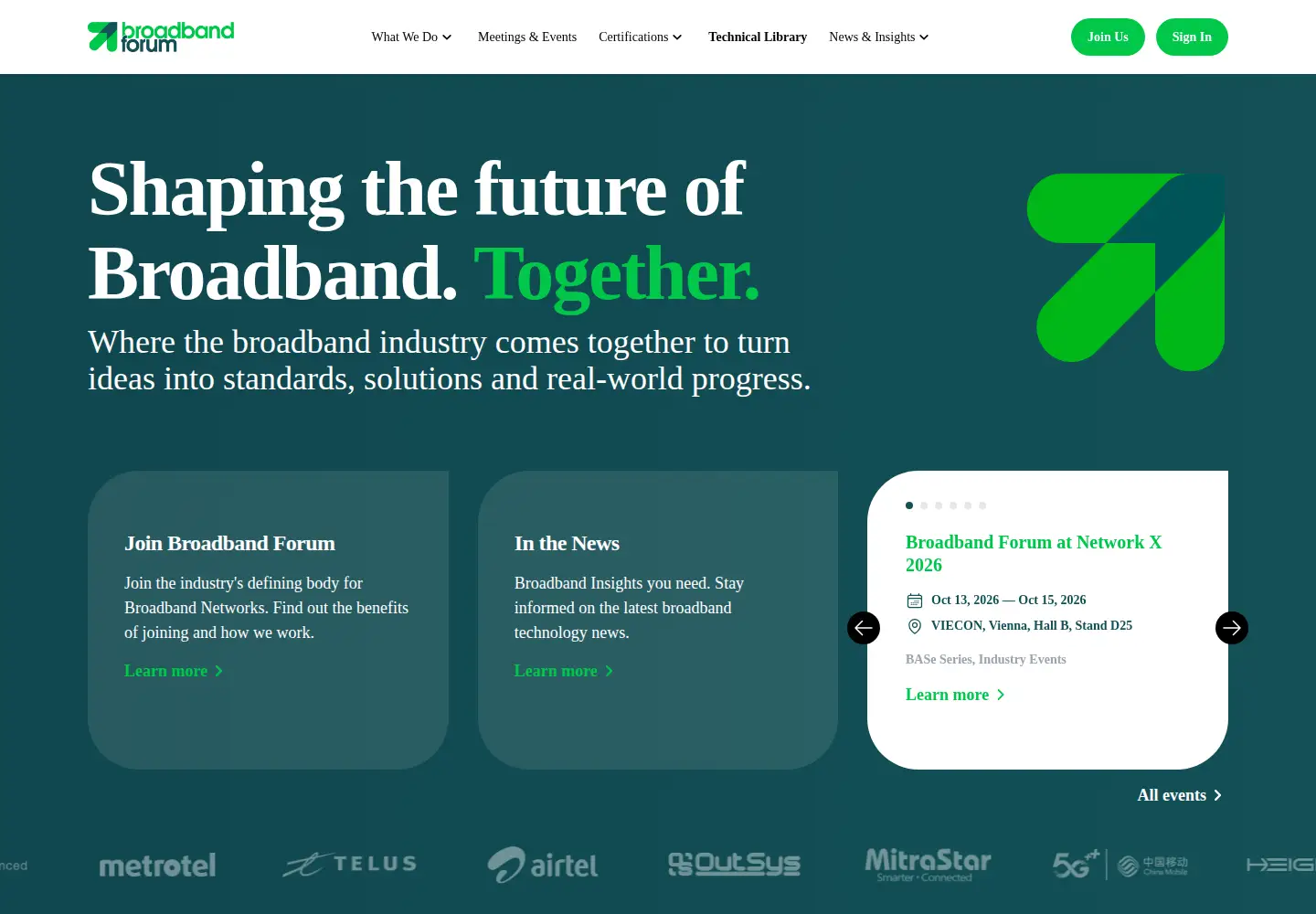 Captured homepage of broadband-forum.org in the current scan