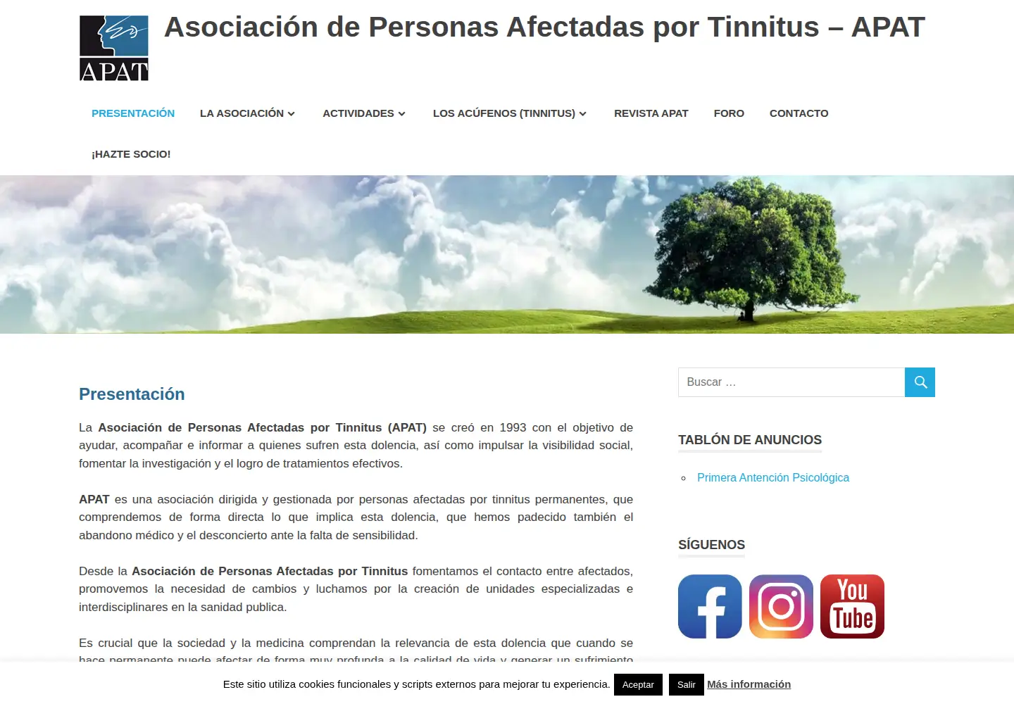 Screenshot of acufenos.org
