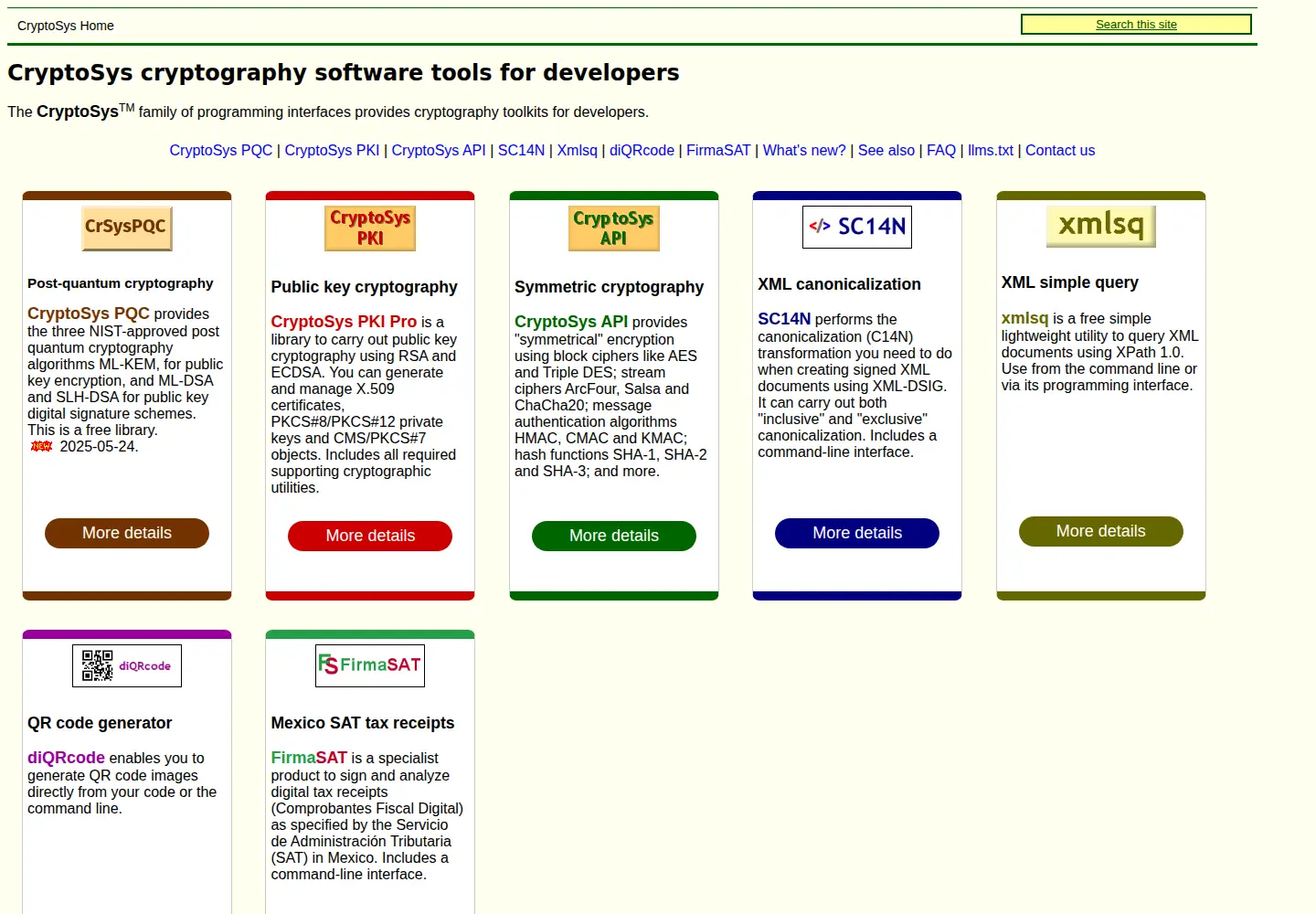 Captured homepage of cryptosys.net in the current scan