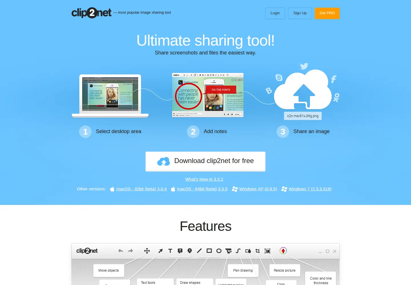 Captured homepage of clip2net.com in the current scan