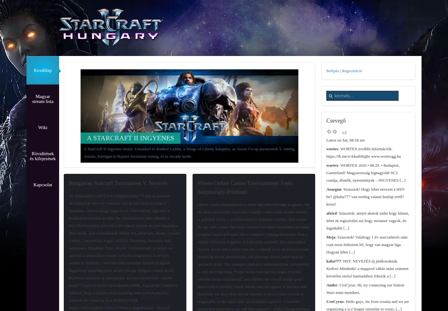 Screenshot of starcraft2.hu