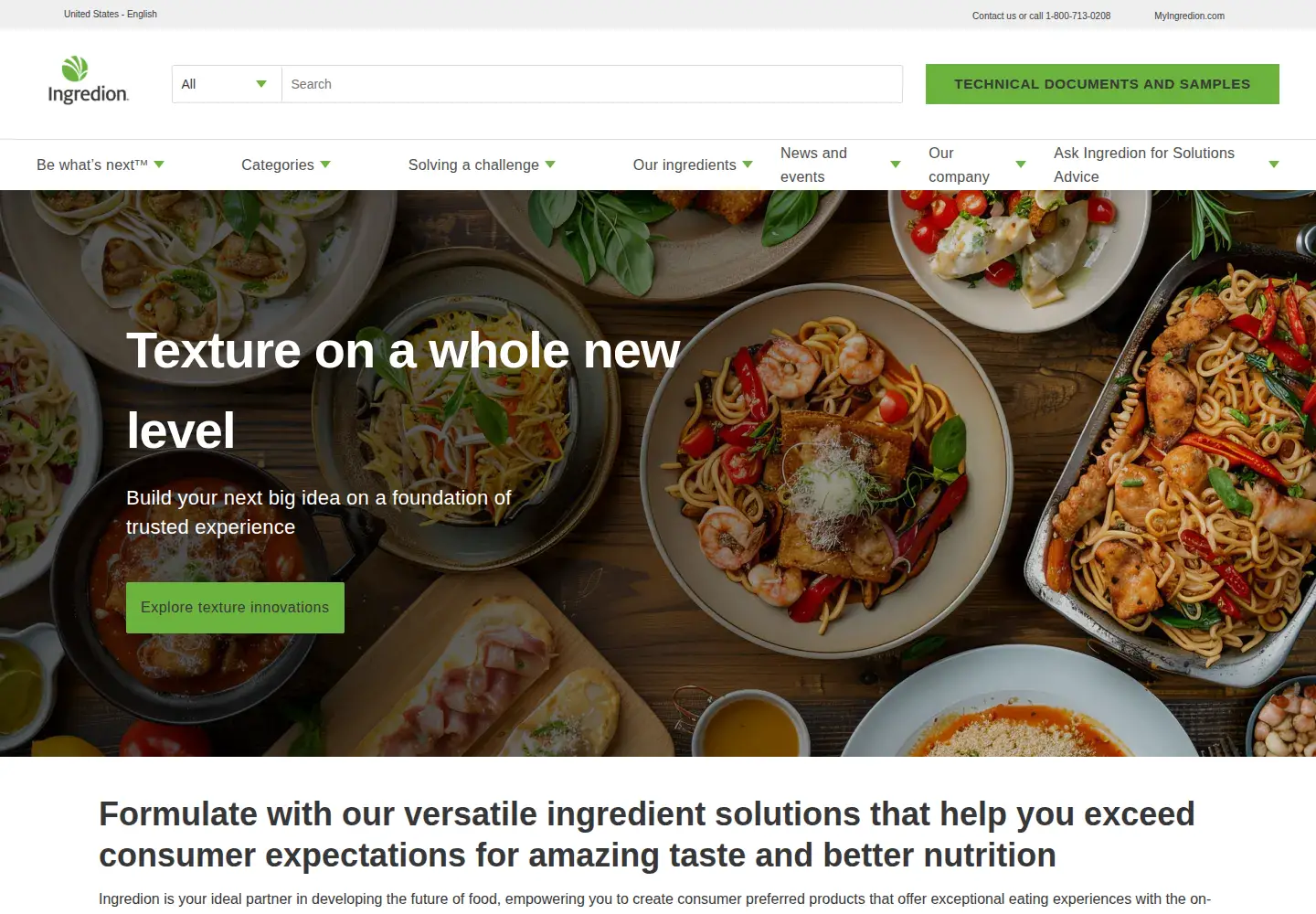 Captured homepage of ingredion.com in the current scan