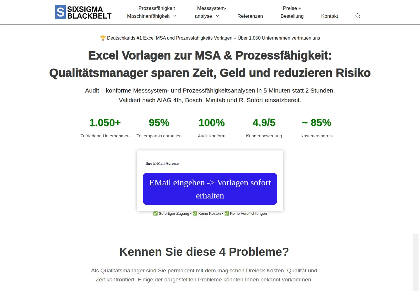 Captured homepage of sixsigmablackbelt.de in the current scan