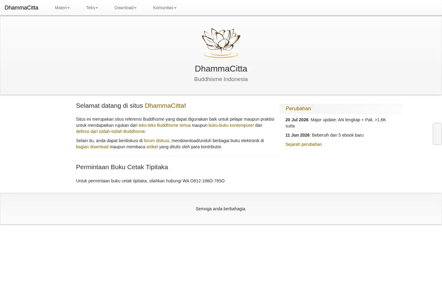 Captured homepage of dhammacitta.org in the current scan