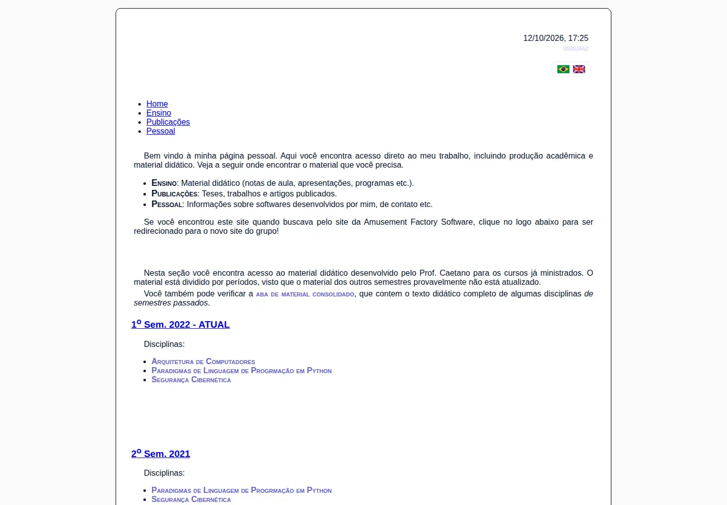 Captured homepage of caetano.eng.br in the current scan