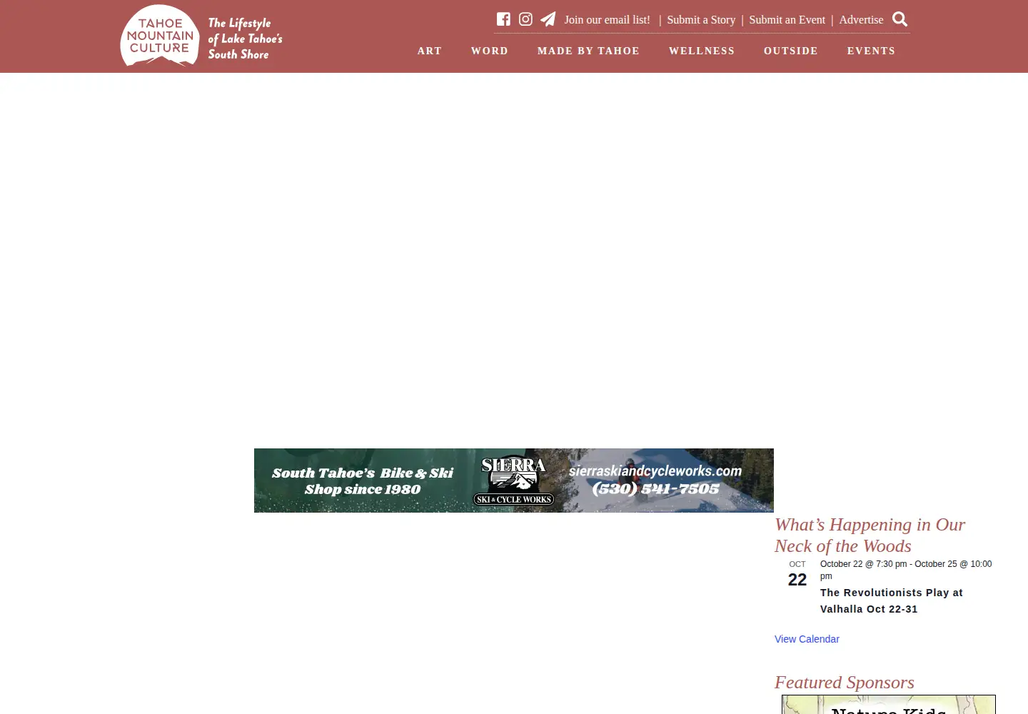 Screenshot of tahoeculture.com