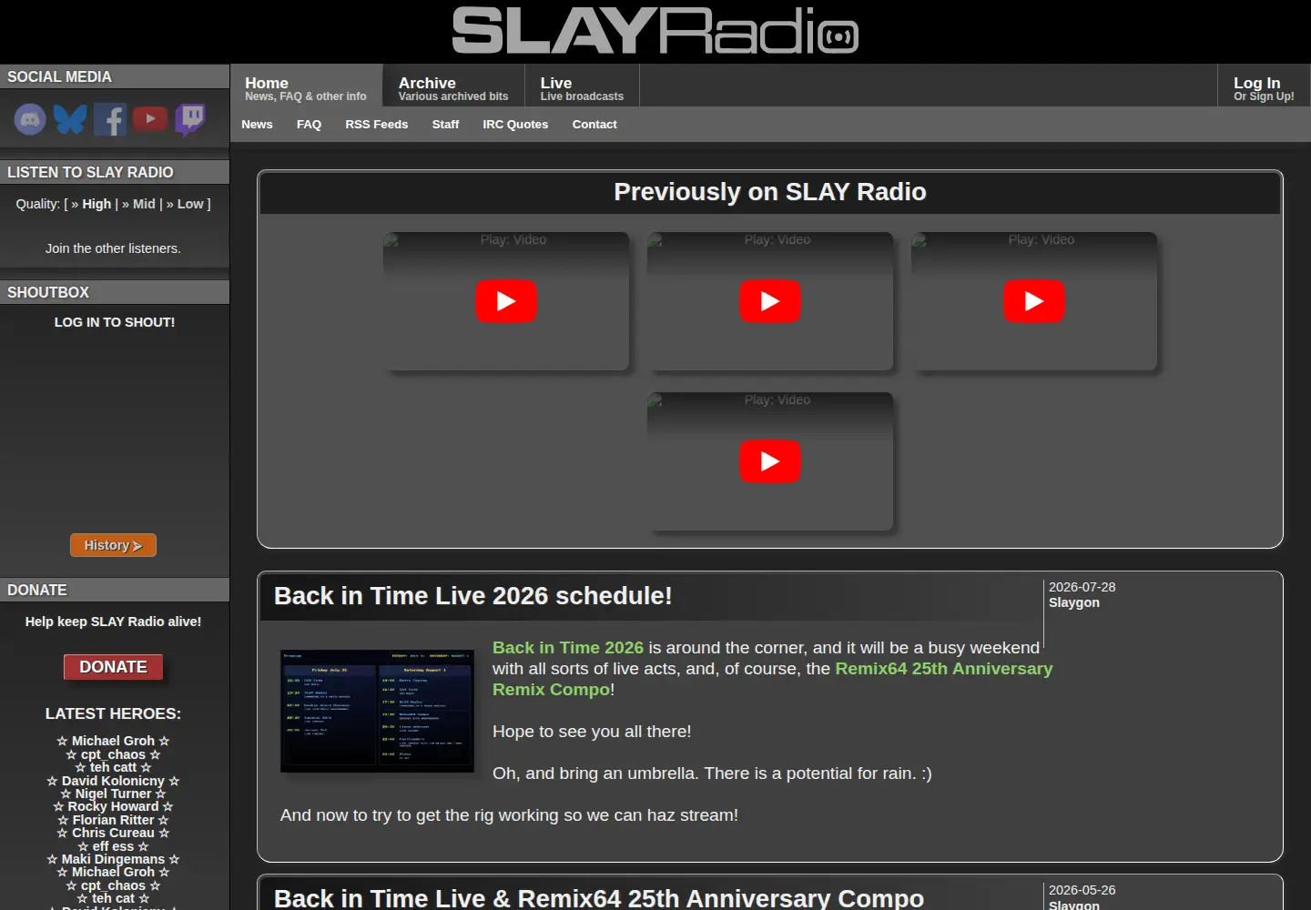 Captured homepage of slayradio.org in the current scan