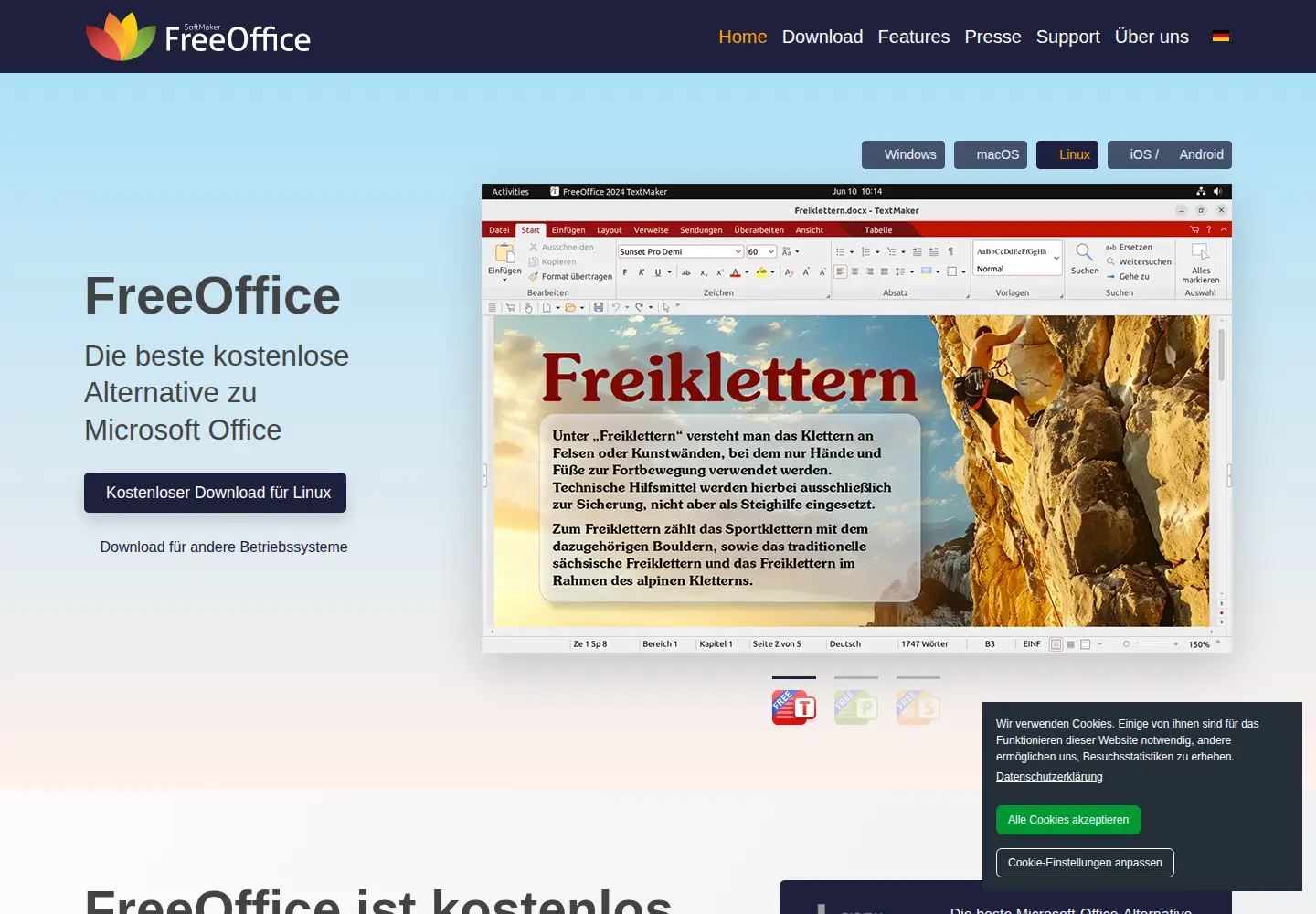 Captured homepage of freeoffice.com in the current scan
