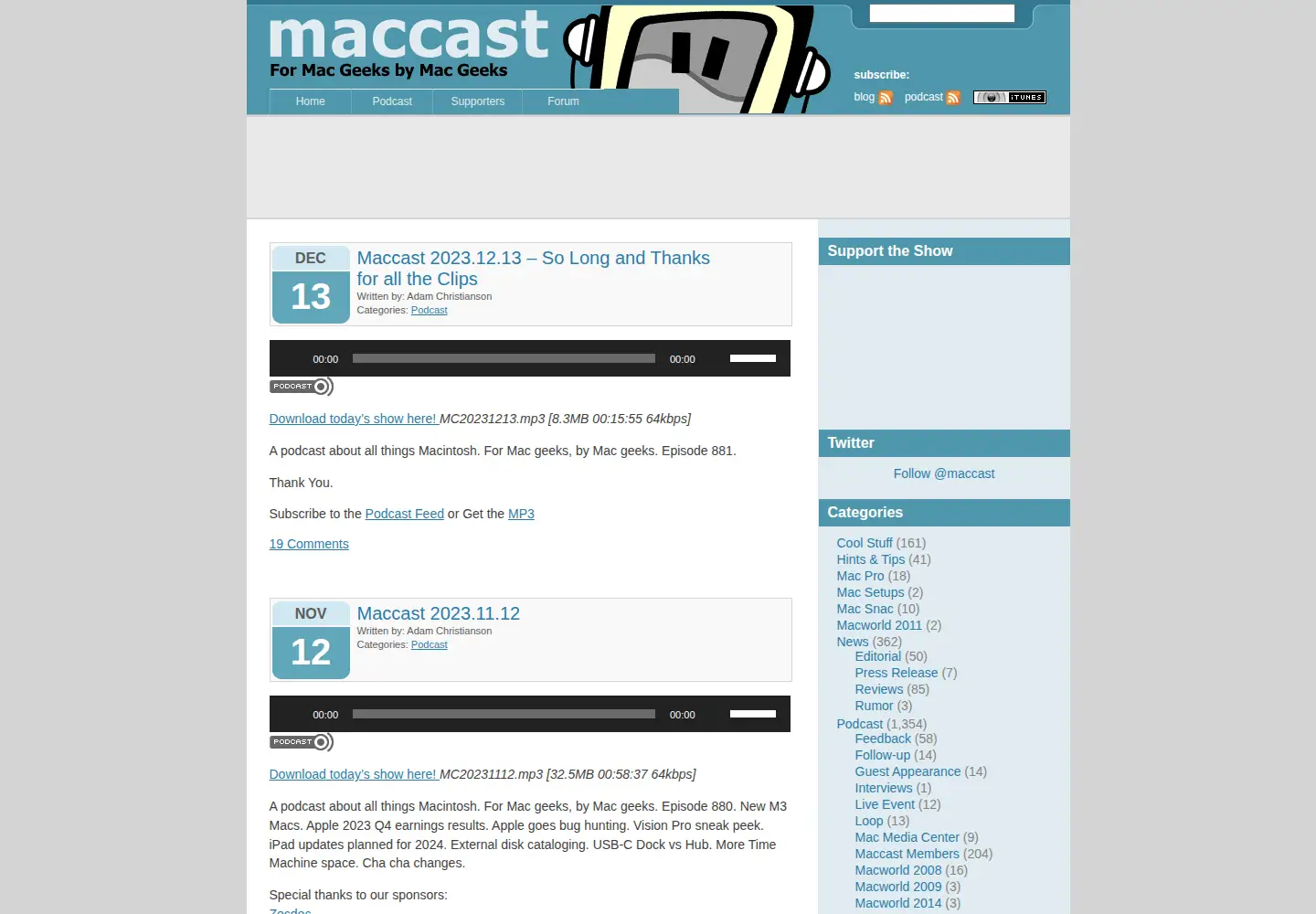 Captured homepage of maccast.com in the current scan