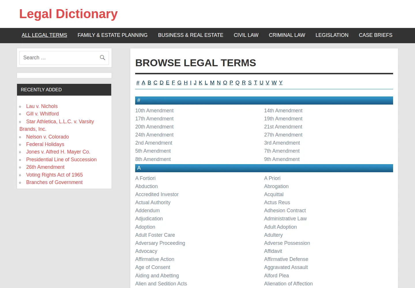 Screenshot of legaldictionary.net