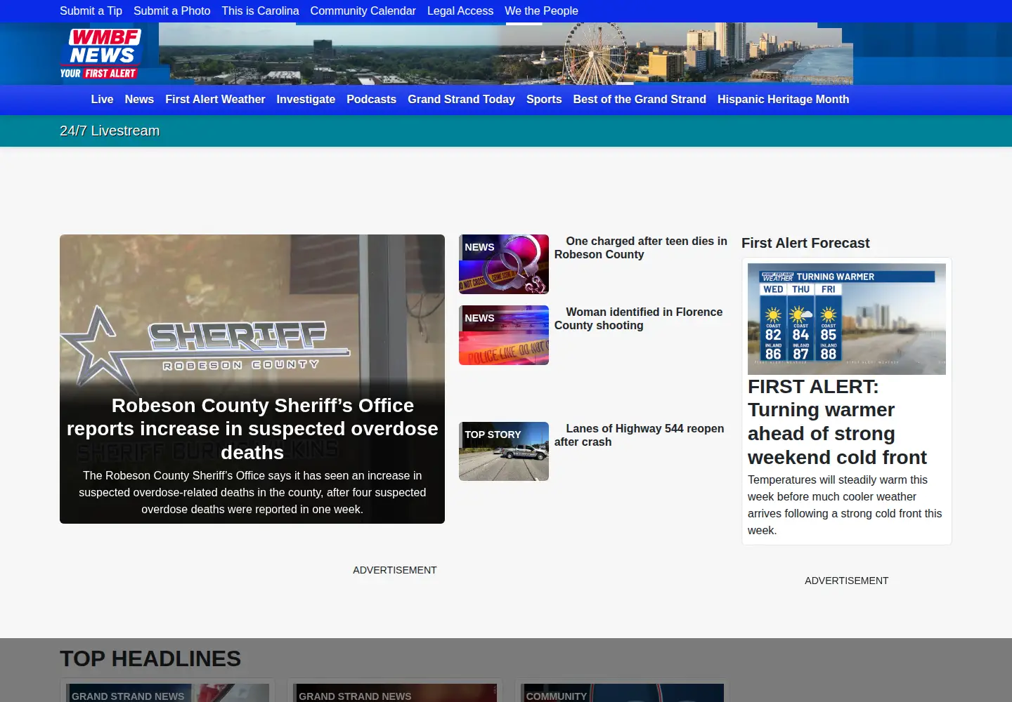 Captured homepage of wmbfnews.com in the current scan