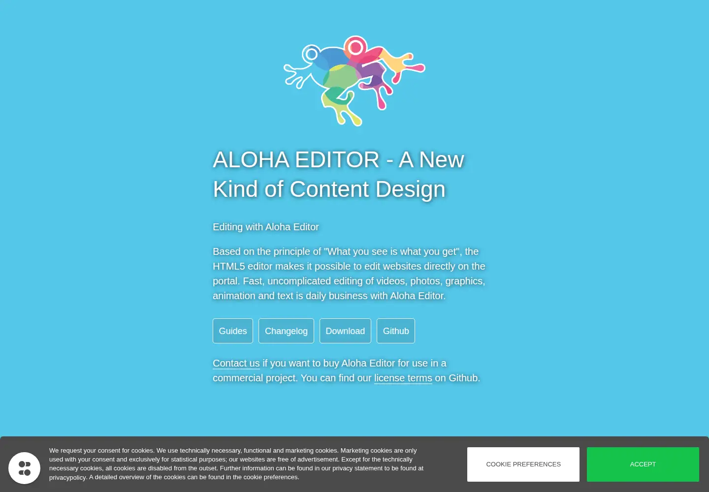 Captured homepage of aloha-editor.org in the current scan