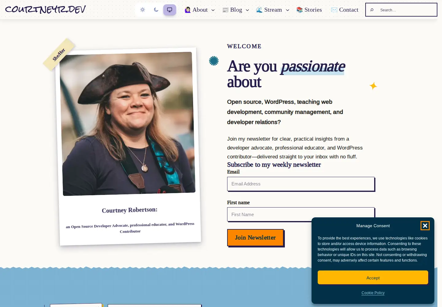 Captured homepage of courtneyr.dev in the current scan