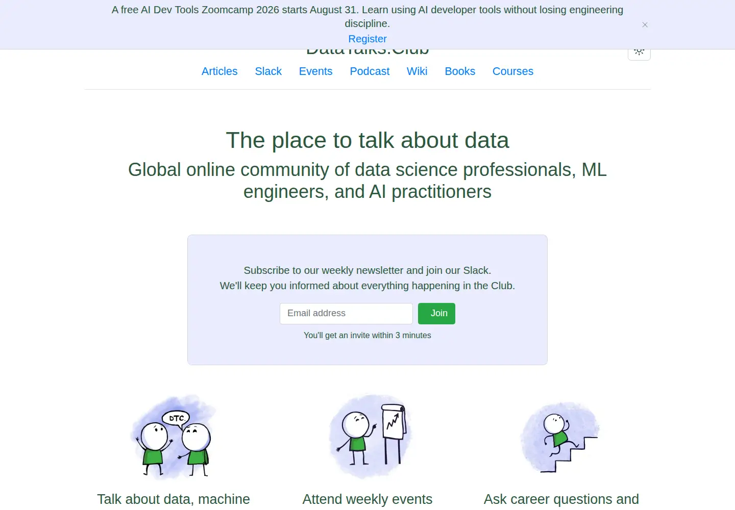 Captured homepage of datatalks.club in the current scan