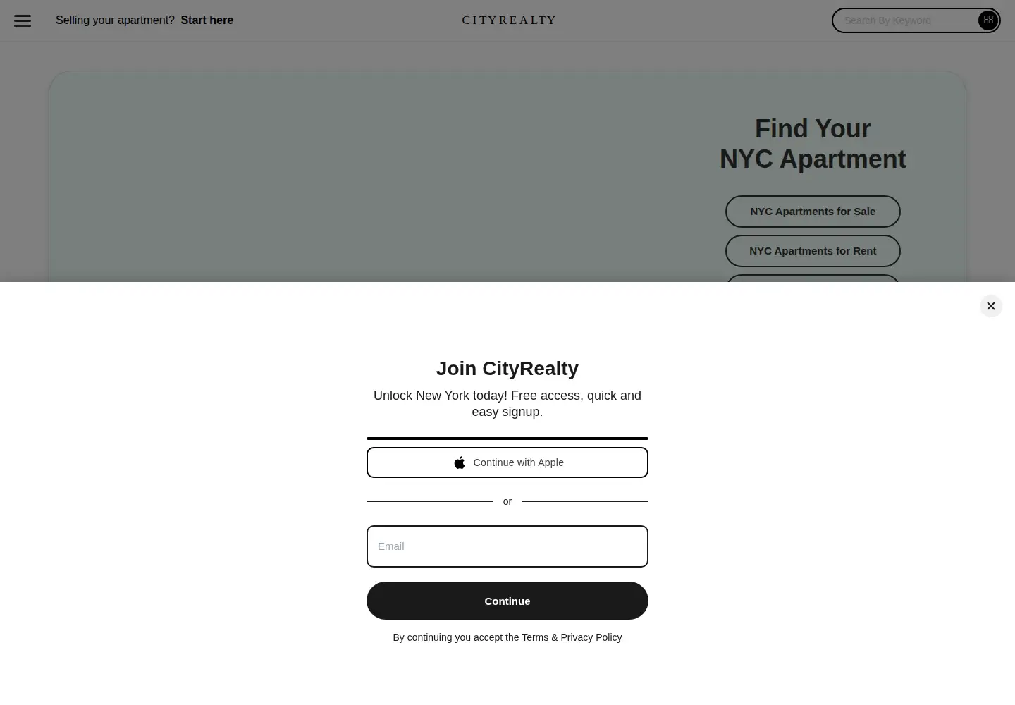 Captured homepage of cityrealty.com in the current scan