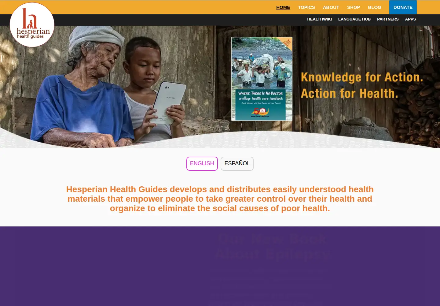 Captured homepage of hesperian.org in the current scan