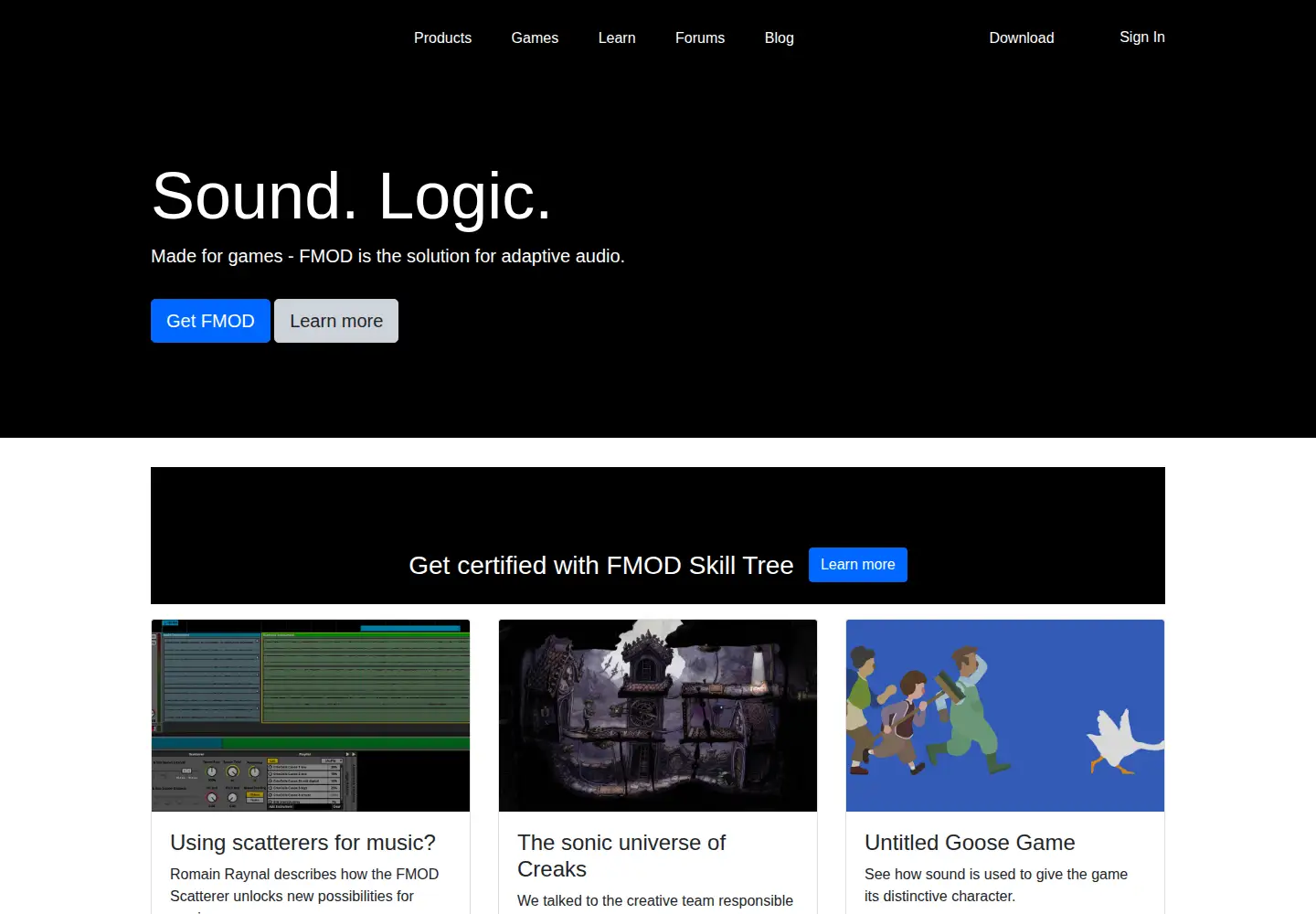 Captured homepage of fmod.com in the current scan