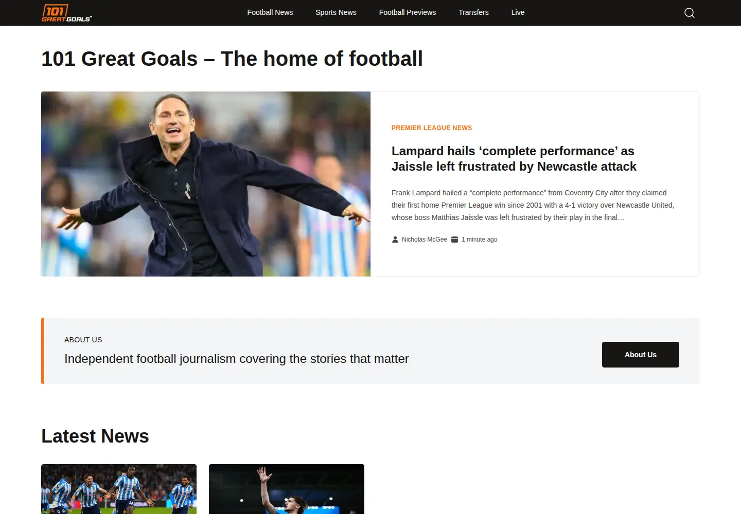 Captured homepage of 101greatgoals.com in the current scan