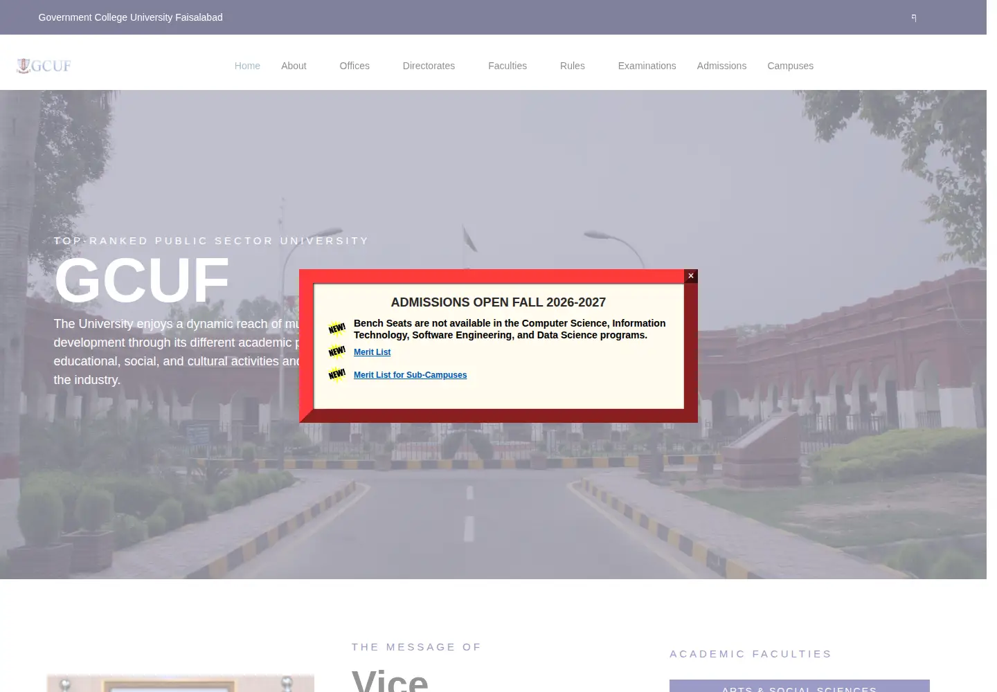 Captured homepage of gcuf.edu.pk in the current scan