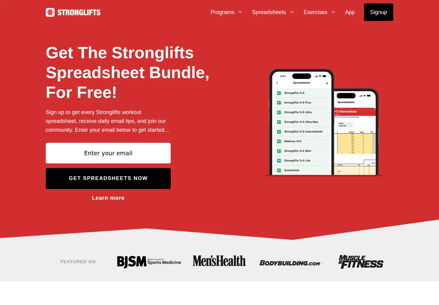 Screenshot of stronglifts.com