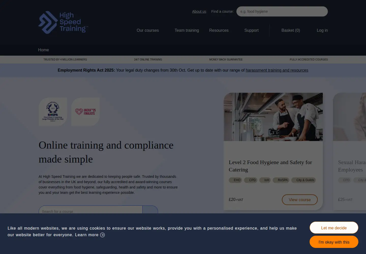 Captured homepage of highspeedtraining.co.uk in the current scan