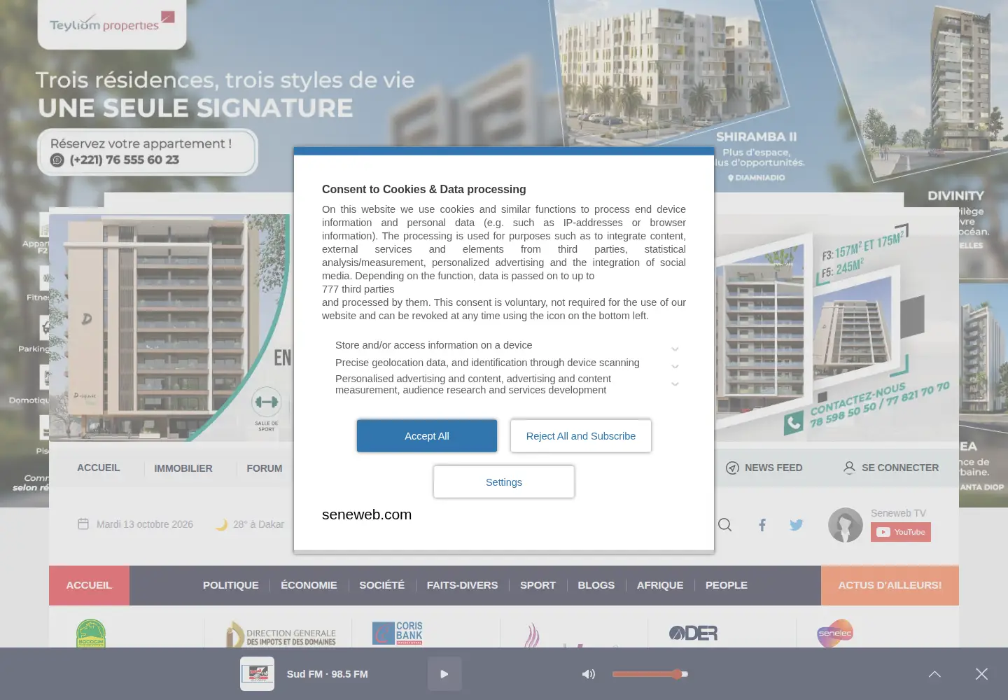 Screenshot of seneweb.com