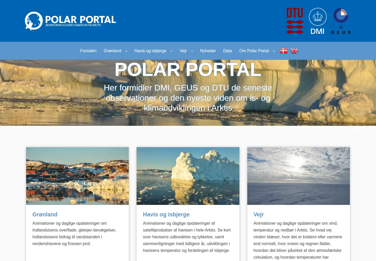 Captured homepage of polarportal.dk in the current scan