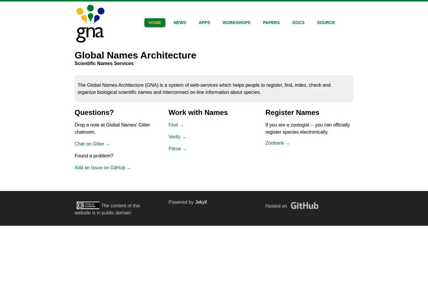 Screenshot of globalnames.org