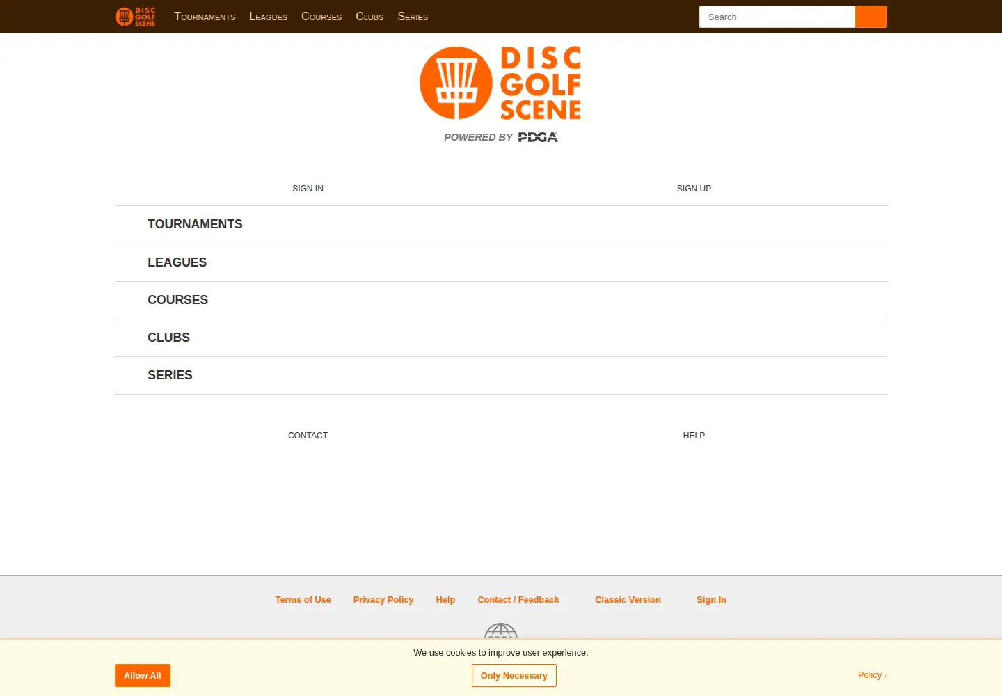 Captured homepage of discgolfscene.com in the current scan