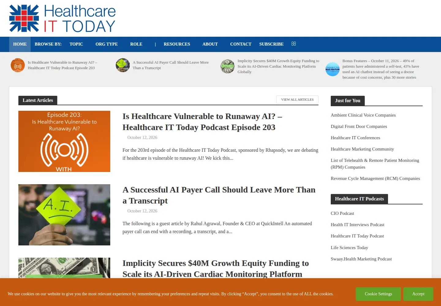 Screenshot of healthcareittoday.com