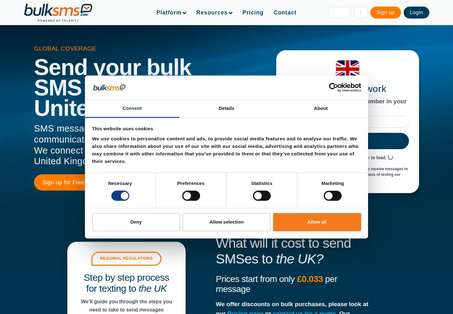 Screenshot of bulksms.co.uk