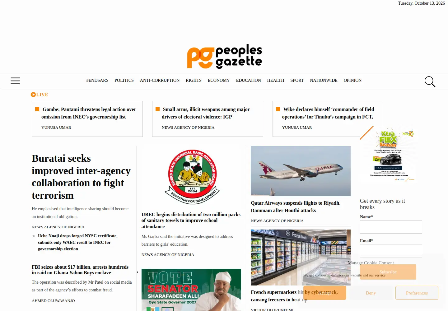Screenshot of gazettengr.com