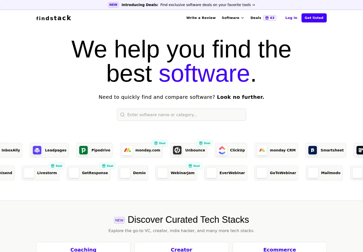 Captured homepage of findstack.com in the current scan