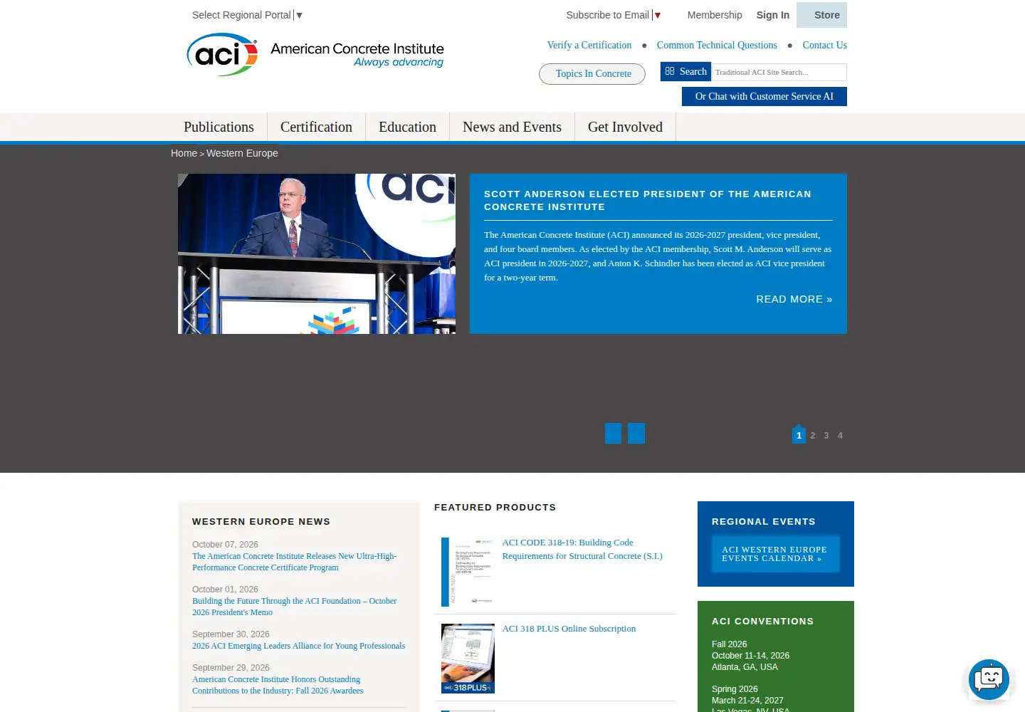 Captured homepage of concrete.org in the current scan