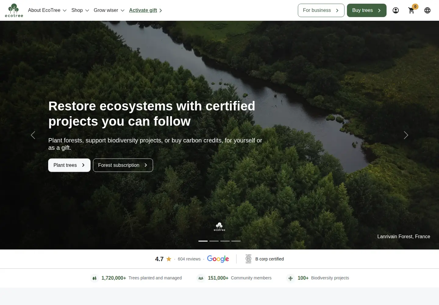 Captured homepage of ecotree.green in the current scan