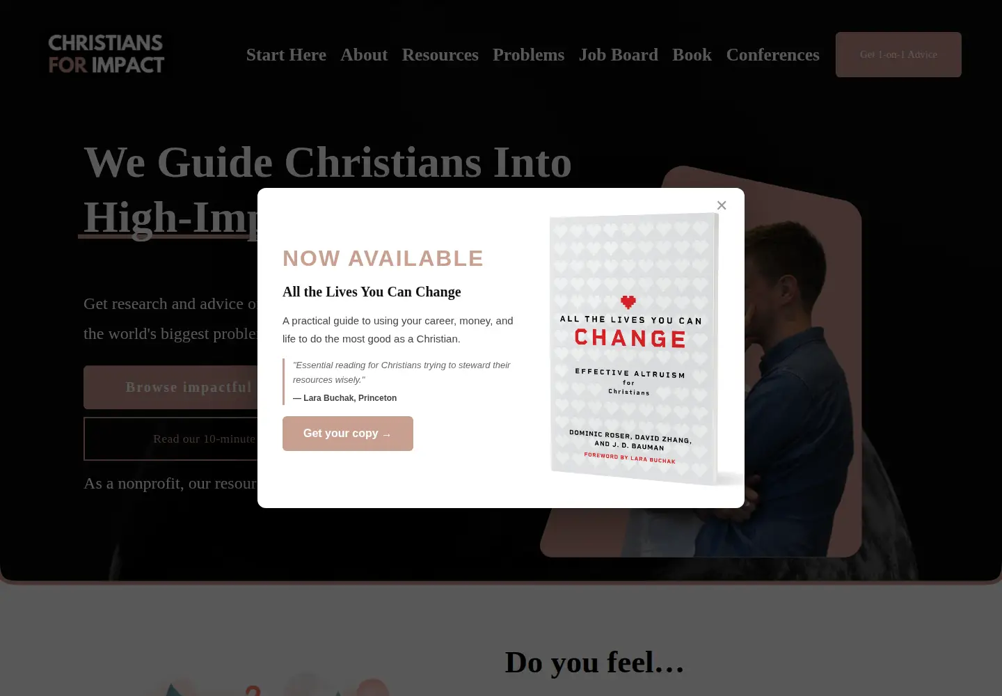 Captured homepage of christiansforimpact.org in the current scan