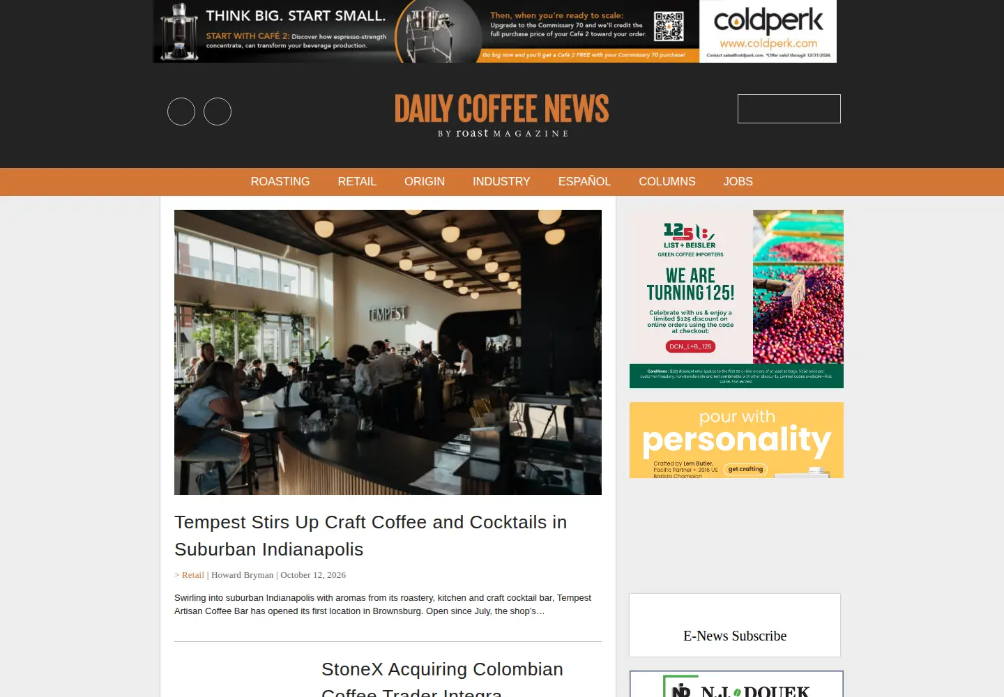 Captured homepage of dailycoffeenews.com in the current scan
