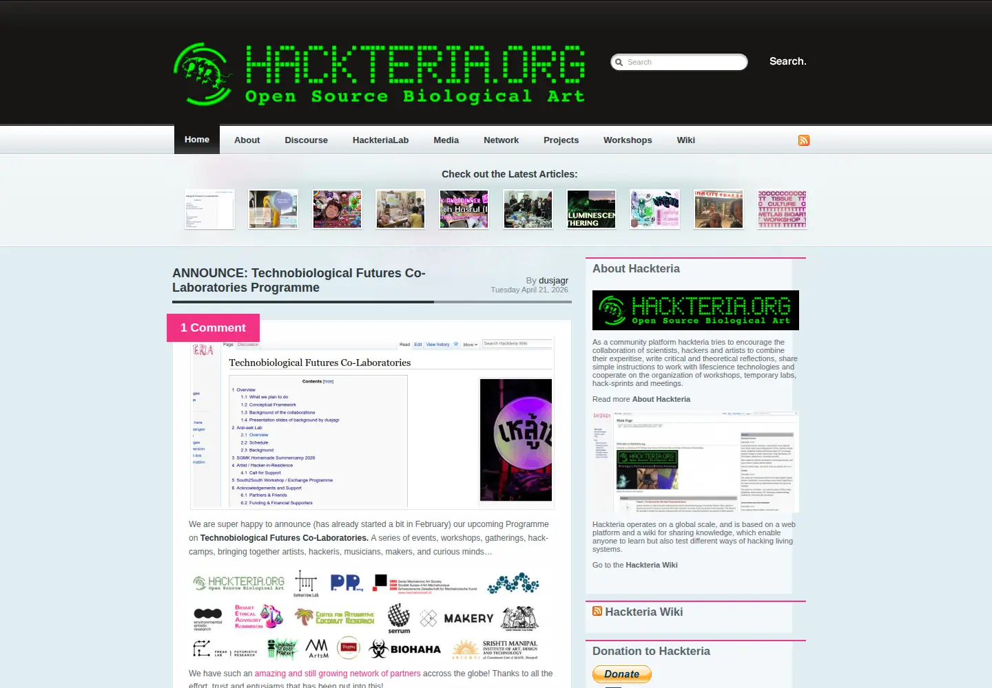 Screenshot of hackteria.org