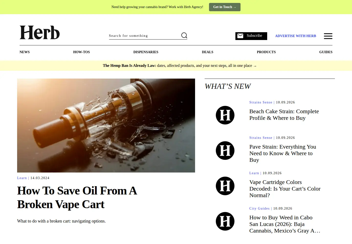 Captured homepage of herb.co in the current scan