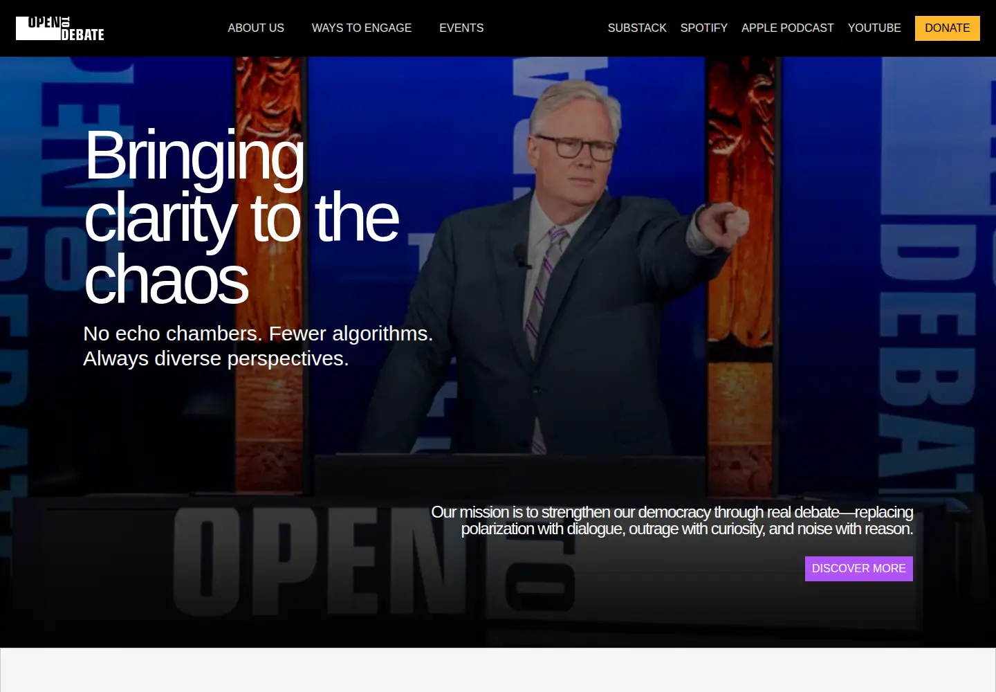 Screenshot of opentodebate.org