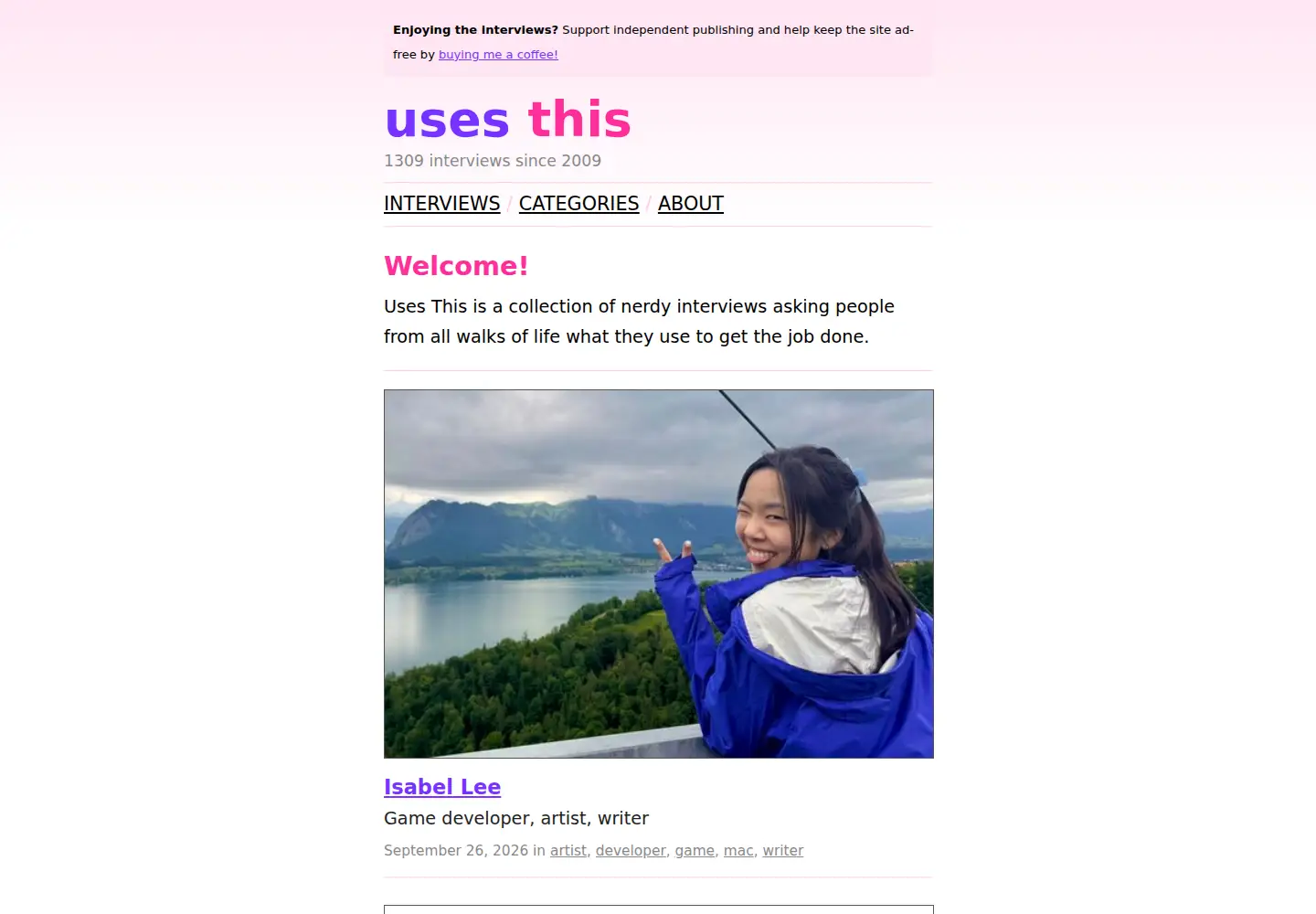 Captured homepage of usesthis.com in the current scan