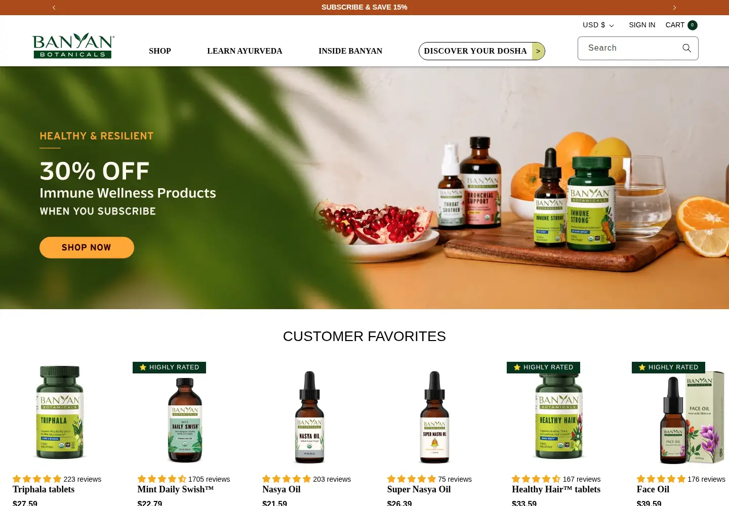 Captured homepage of banyanbotanicals.com in the current scan