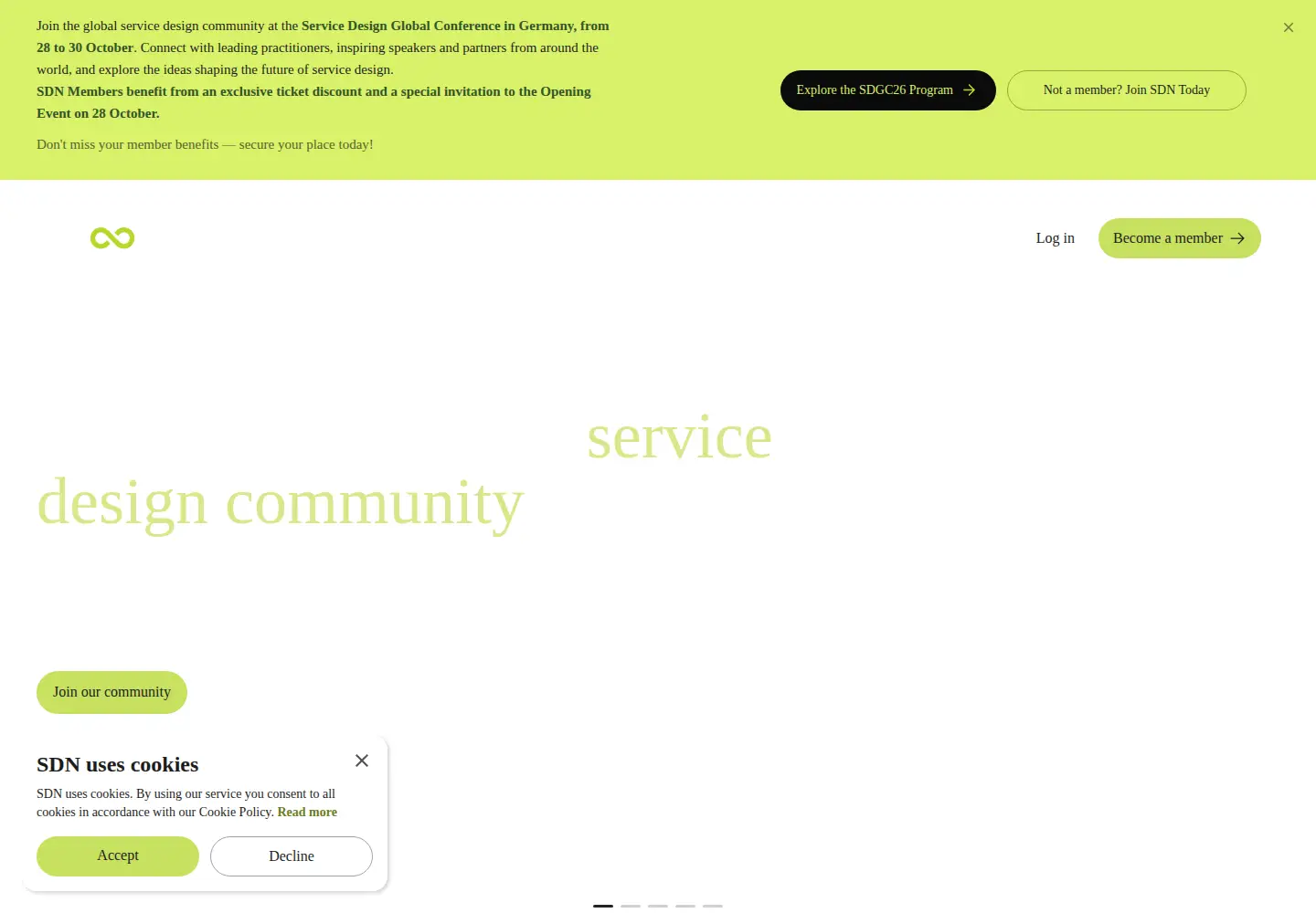 Captured homepage of service-design-network.org in the current scan