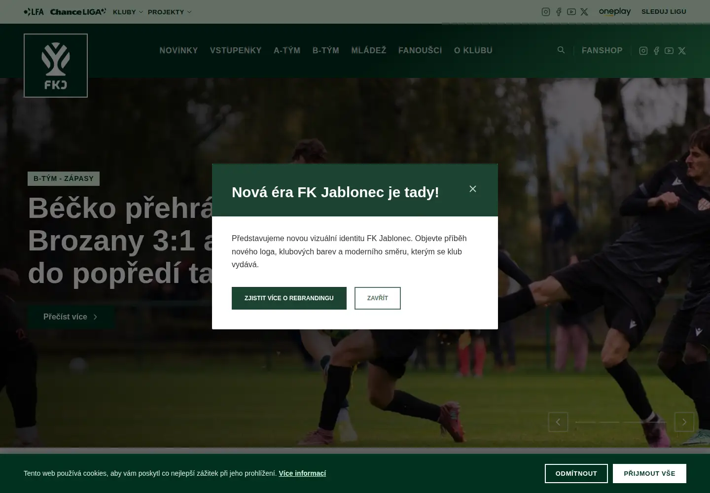 Captured homepage of fkjablonec.cz in the current scan