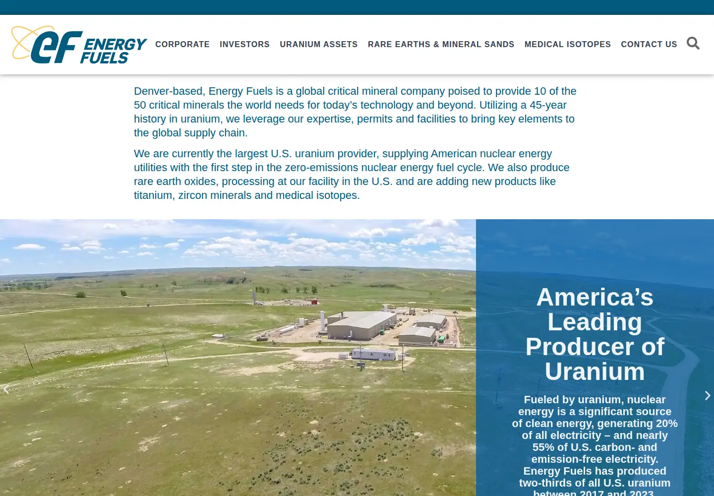Screenshot of energyfuels.com