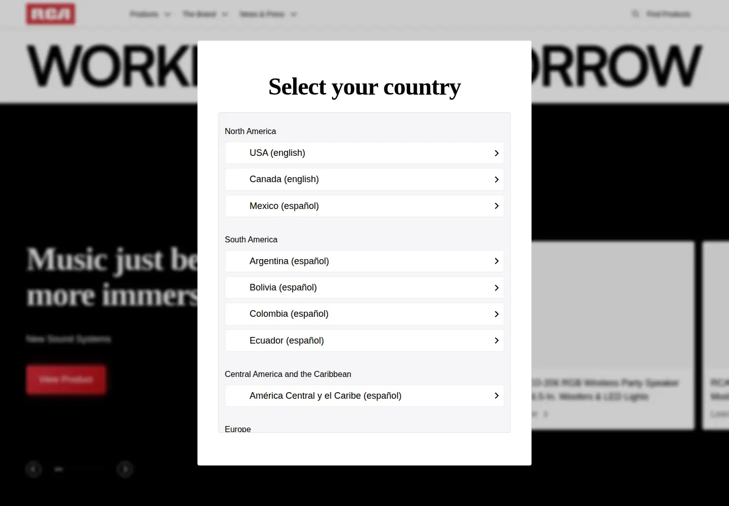 Captured homepage of rca.com in the current scan