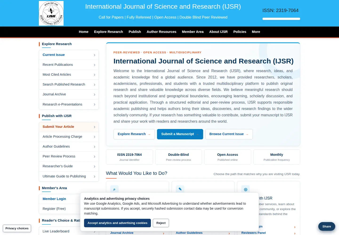 Captured homepage of ijsr.net in the current scan