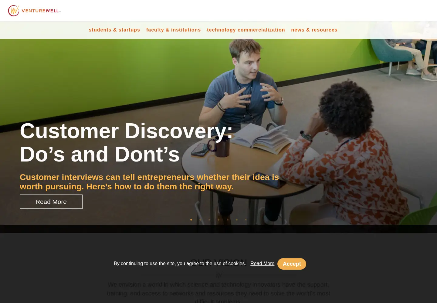 Captured homepage of venturewell.org in the current scan